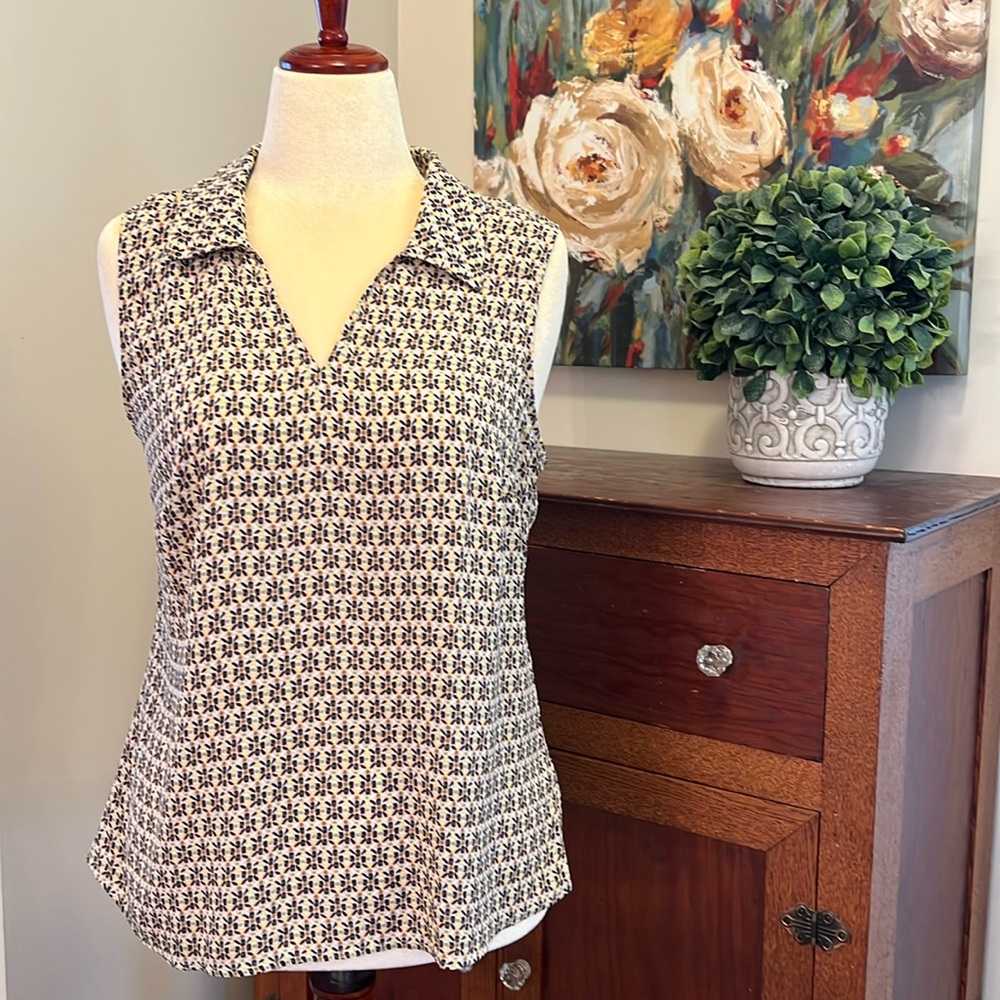 Cabi Bitmap Top #6317 Green Black Brown Sleeveless Blouse